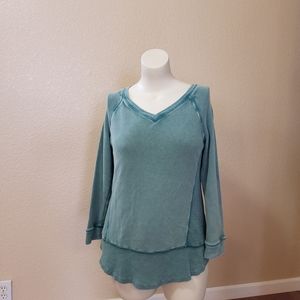 Soft Surroundings Waffle Tunic Sweater Top L Green New